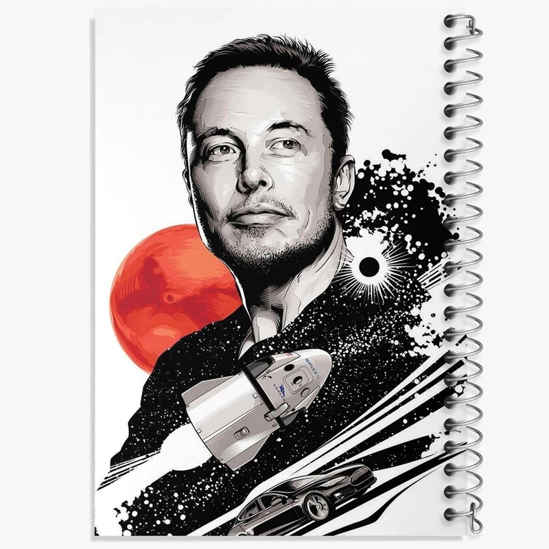 دفتر مشق 50 برگ خندالو مدل ایلان ماسک Elon Musk  کد 10917