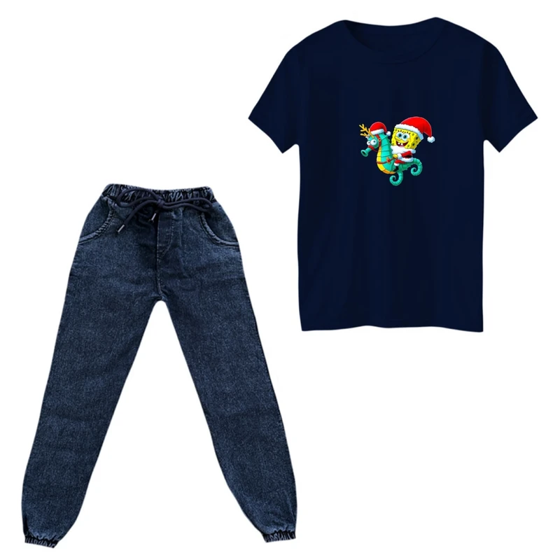 ست تی‌شرت و شلوار پسرانه مدل کریسمسی کد 05