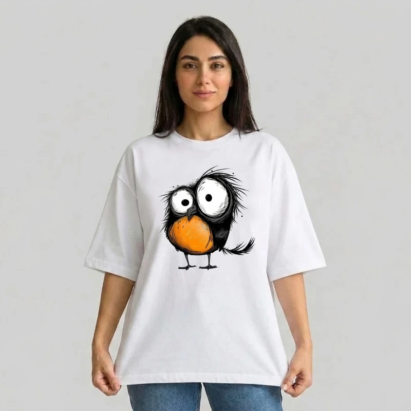 تی شرت آستین سه ربع زنانه مدل باکسی طرح جوجه کوچولو کد v2