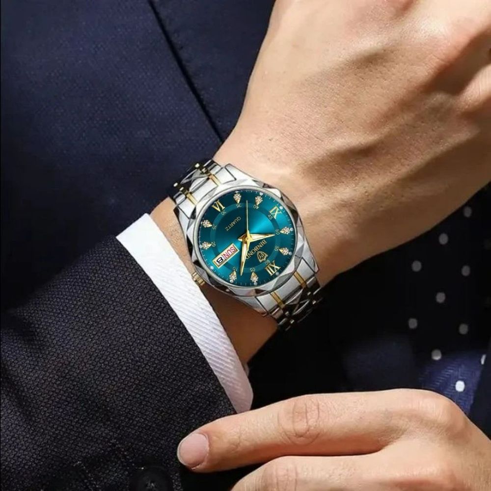ست ساعت مچی عقربه ای نگینی دو تقویم بند الماسی کد 03 5