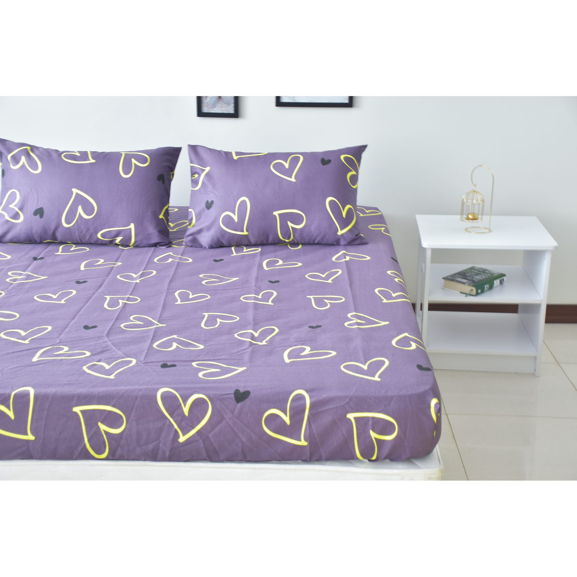 سرویس ملحفه بومرنگ مدل Heart-180 دونفره 3 تکه