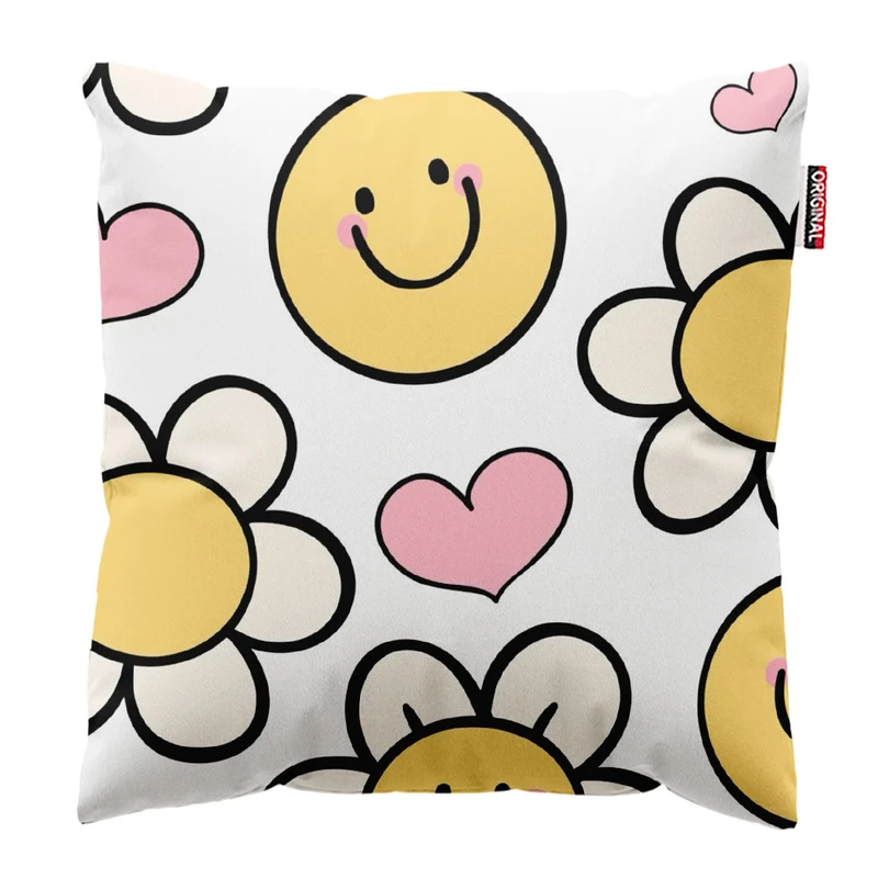 کوسن پاد آفرین طرح کارتونی گل قلب ایموجی کد 515 سایز 40*40 سانتی متر