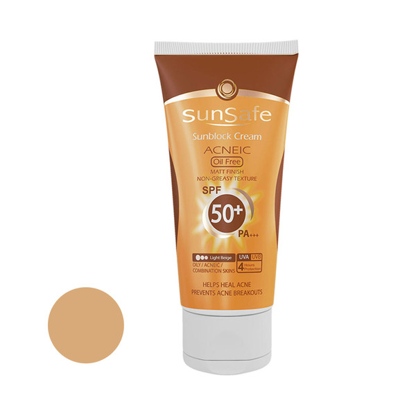 کرم ضد آفتاب و آنتی آکنه رنگی سان سیف مدل SPF50 مناسب پوست های چرب حجم 50 میلی لیتر
