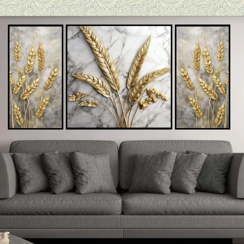 تابلو بکلیت طرح دیجیتال آرت مدل B-2008 فریم مشکی مجموعه 3 عددی