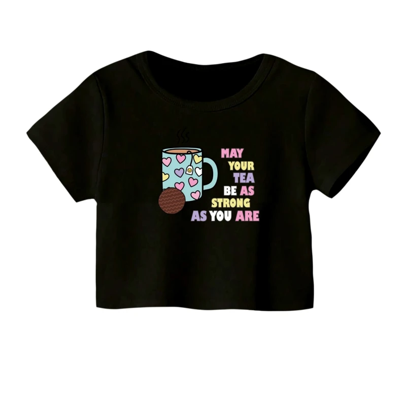 کراپ‌ تی‌شرت آستین کوتاه زنانه مدل چای و کوکی