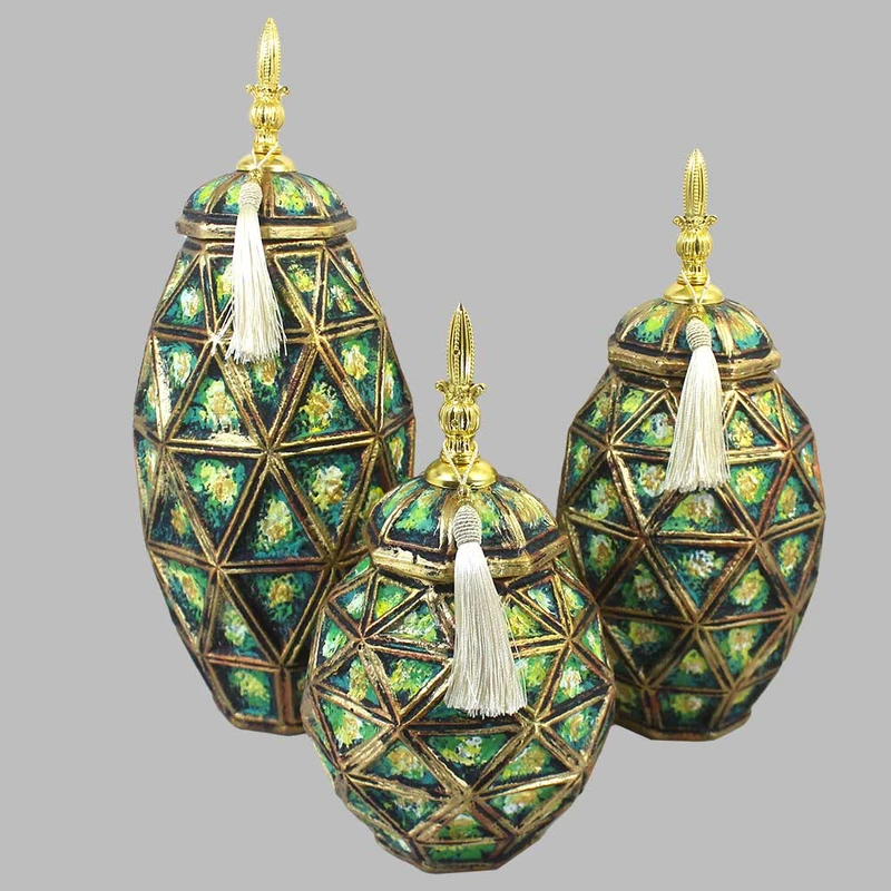 ظرف دکوری مدل بانکه درب دار مجموعه 3 عددی 