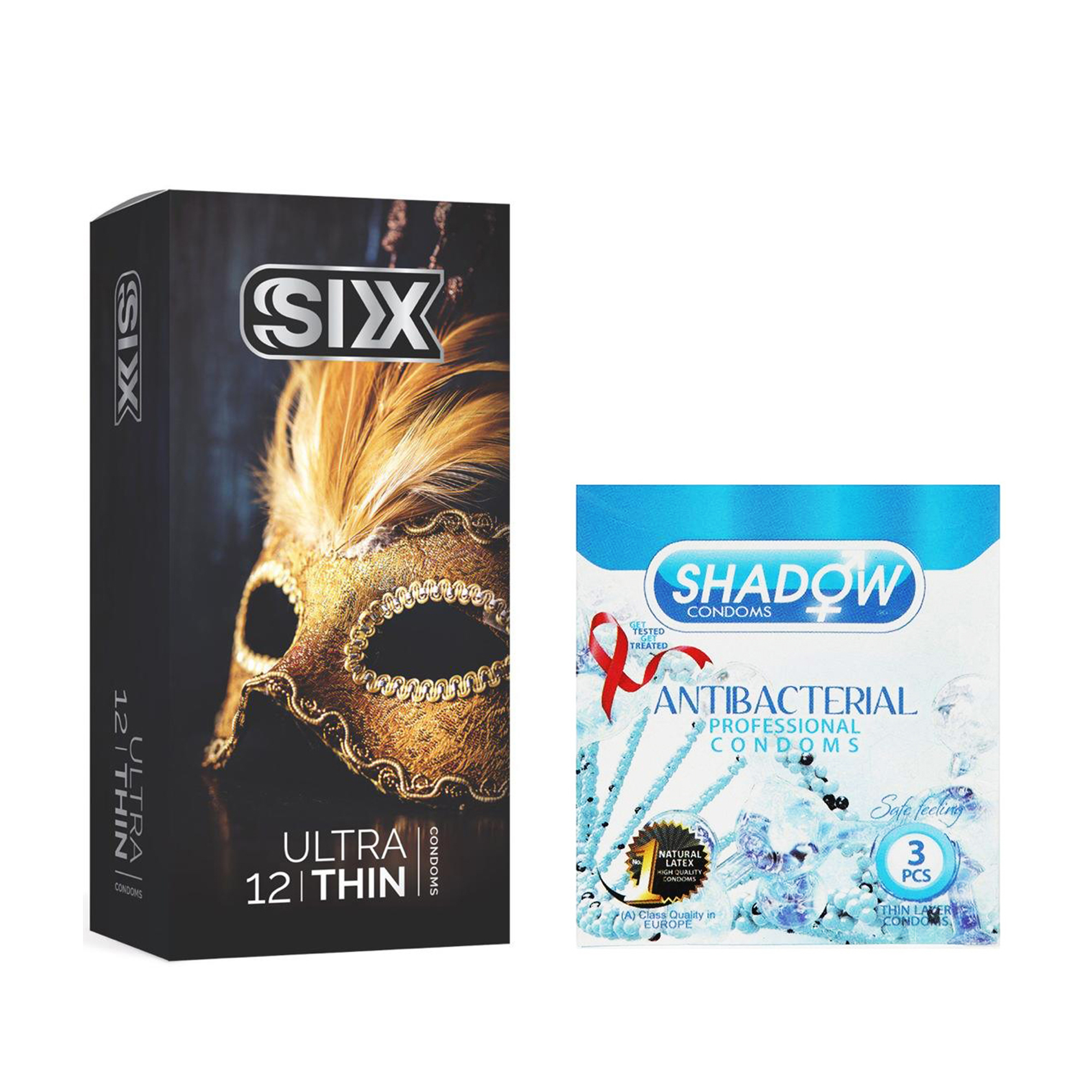  کاندوم سیکس مدل Ultra Thin بسته 12 عددی به همراه کاندوم شادو مدل Anti Bacterial بسته 3 عددی