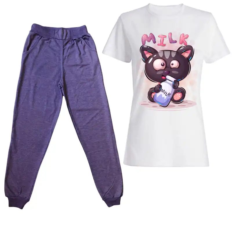 ست تی شرت آستین کوتاه و شلوار زنانه مدل 346