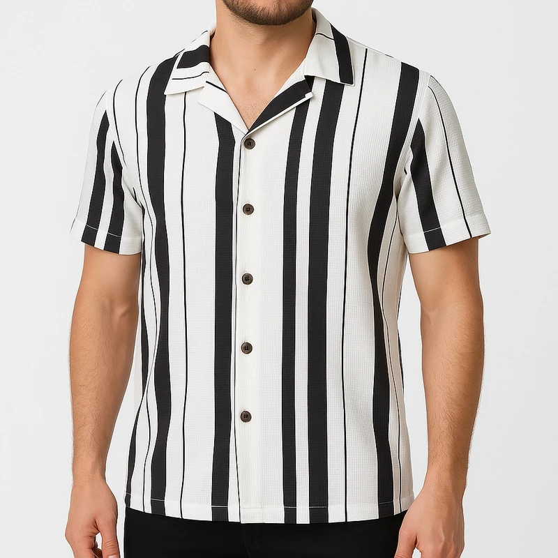 پیراهن آستین کوتاه یقه برگردان مردانه مدل راه راه مراکشی کد WT-BL