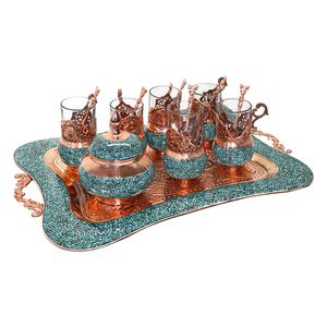 سرویس چای خوری  14 پارچه فیروزه کوبی مدل شاهپسند
