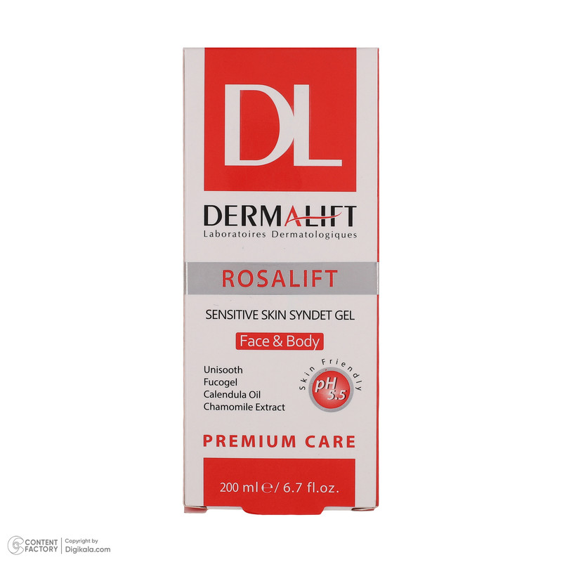 ژل شستشو صورت و بدن درمالیفت مدل رزالیفت با رایحه بابونه مناسب برای پوست حساس حجم 200 میلی لیتر