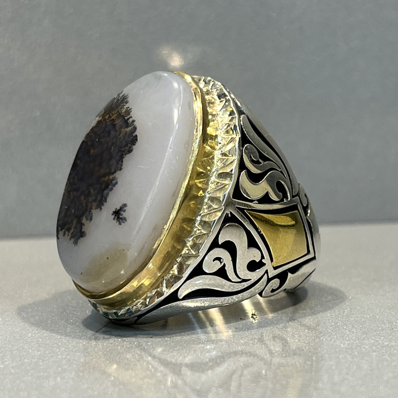 انگشتر نقره مردانه مدل دست ساز سنگ شجر طبیعی انگشتر نقره مردانه مدل دست ساز سنگ شجر طبیعی