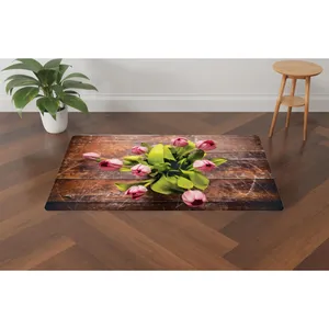 پادری مدل سه لایه رویه مخمل طرح گل لاله کد S507 سایز 75x45 سانتی متر