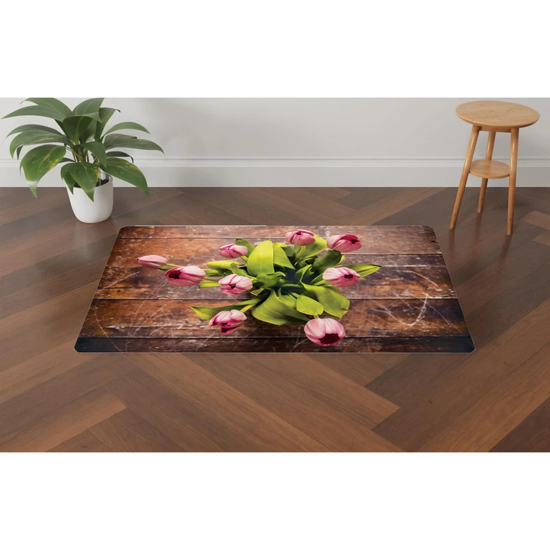 پادری مدل سه لایه رویه مخمل طرح گل لاله کد S507 سایز 75x45 سانتی متر