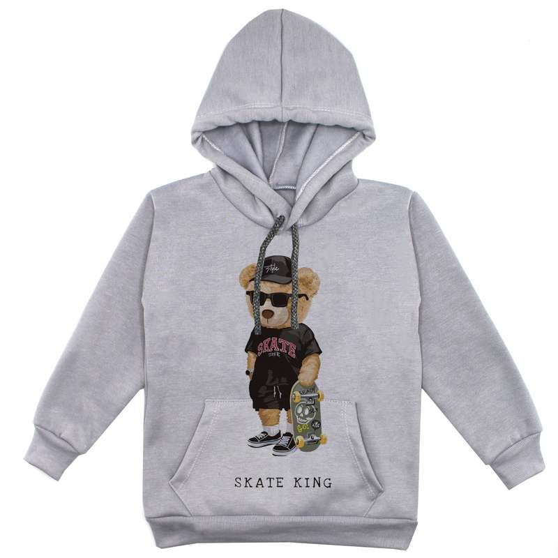 هودی پسرانه مدل  خرس عینکی F220 رنگ طوسی