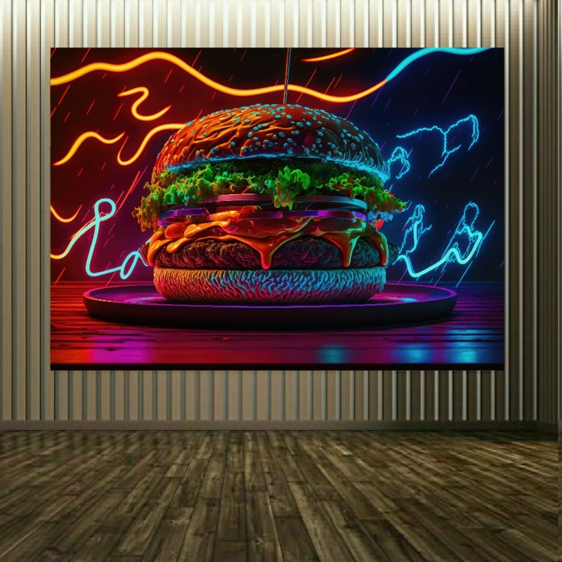  پوستر پارچه ای طرح نئون مدل همبرگر کد BK1812