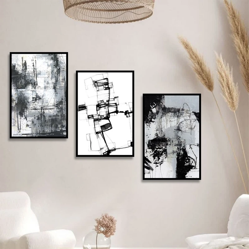 تابلو بکلیت طرح نقاشی دکوری مدرن سبک آبستره مدل B-1485 مجموعه 3 عددی