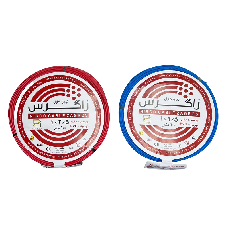 سیم برق افشان 1 در 1.5 و 1 در 2.5 نیرو کابل زاگرس مدل 2.5R - 1.5B بسته دو عددی