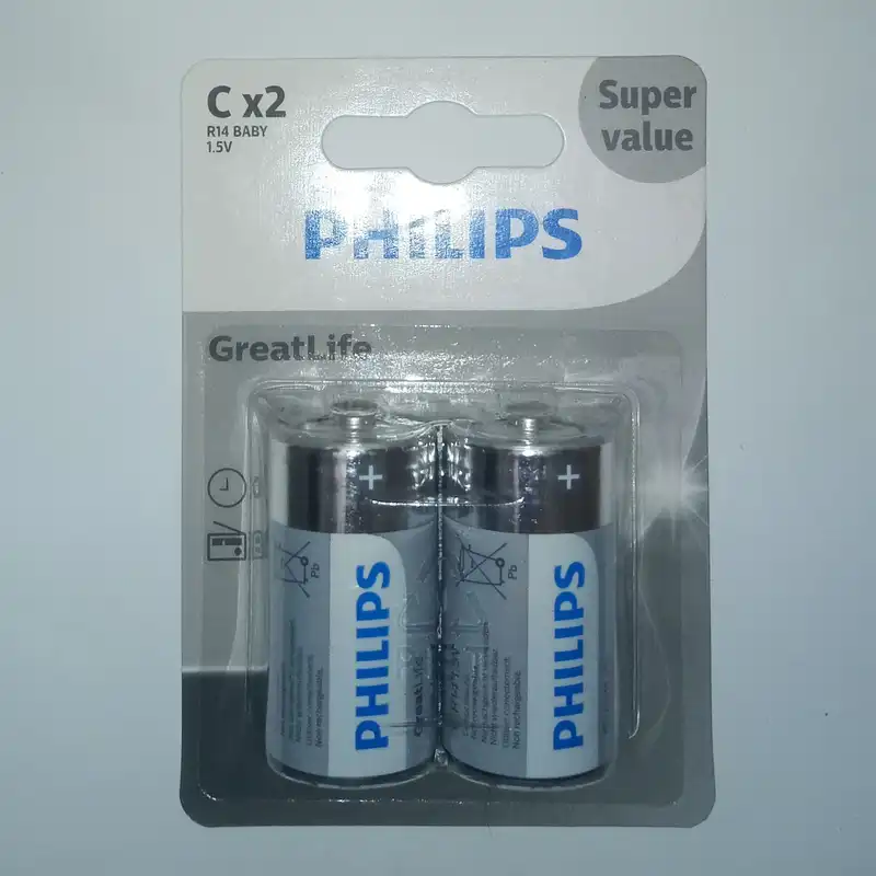 باتری متوسط C فیلیپس مدل گریت لایف کارتی بسته دو عددی