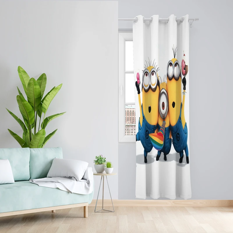 پرده طرح مینیون مدل مخمل پانچی کد 2646 z سایز 140x200 سانتی متر