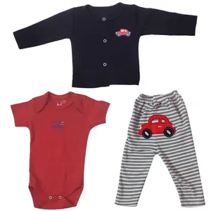 ست 3 تکه لباس نوزادی پسرانه مدل ماشین رنگ قرمز