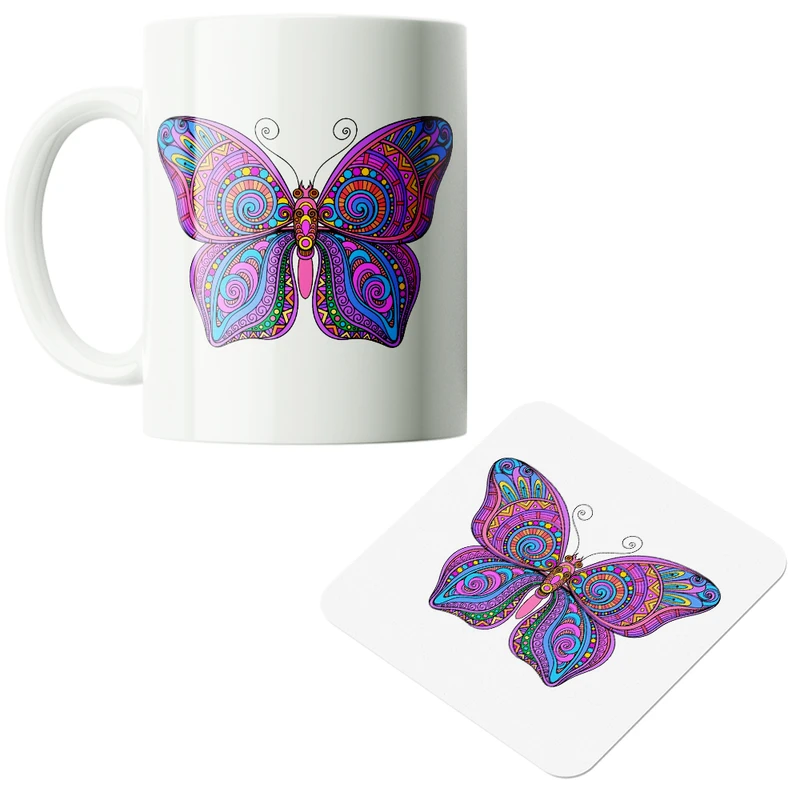 ماگ پاد آفرین مدل پروانه کد PZ146 به همراه زیرلیوانی