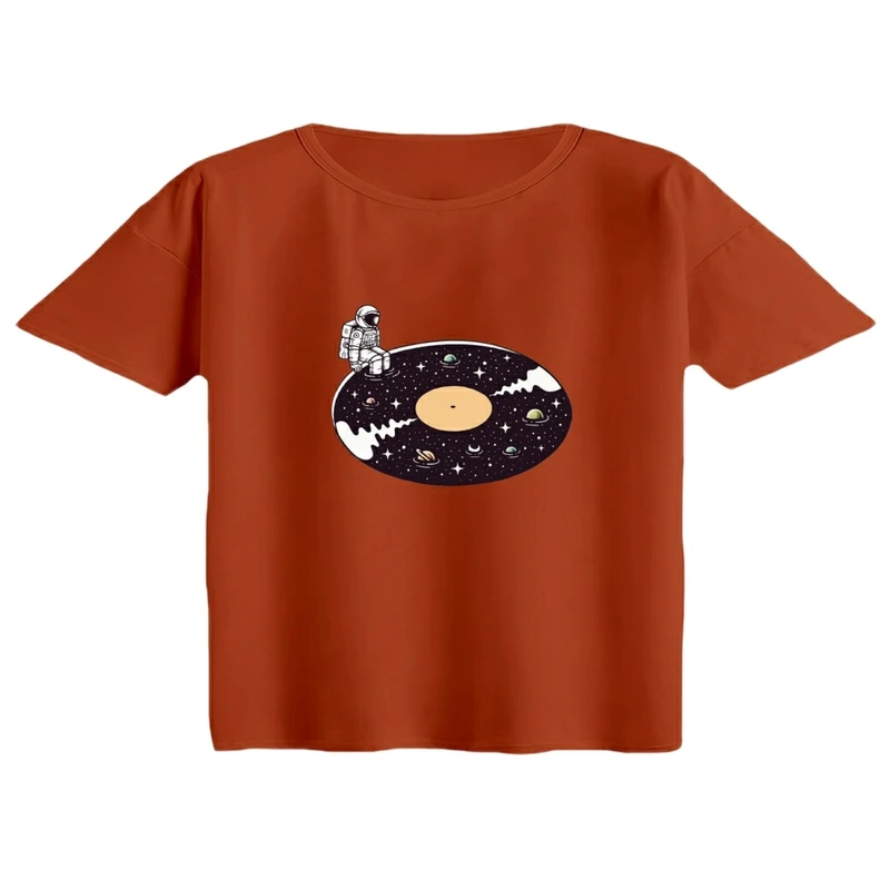 کراپ تی‌شرت آستین کوتاه زنانه مدل فضانورد