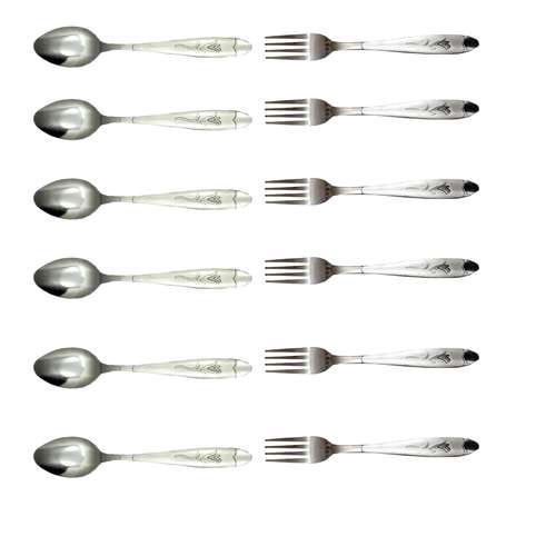 ست قاشق و چنگال 12 پارچه مدل استیل طرح گل میخک