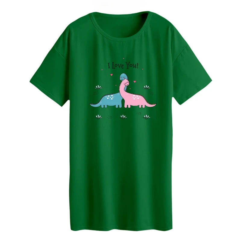 تی شرت لانگ زنانه مدل دایناسور های عاشق