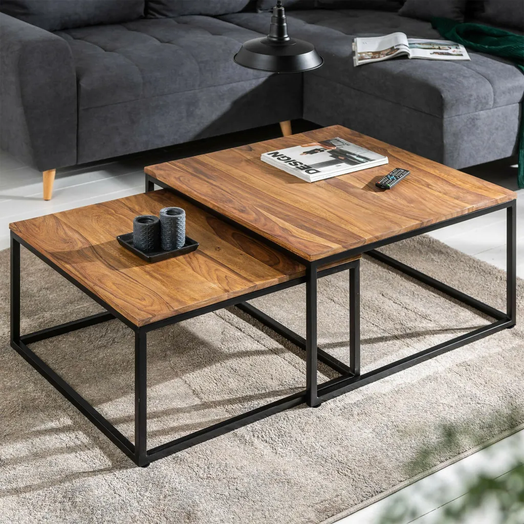 میز جلومبلی مربع با پایه فلز و صفحه MDF دیزم مدل CO_H100_80 مجموعه 2 عددی