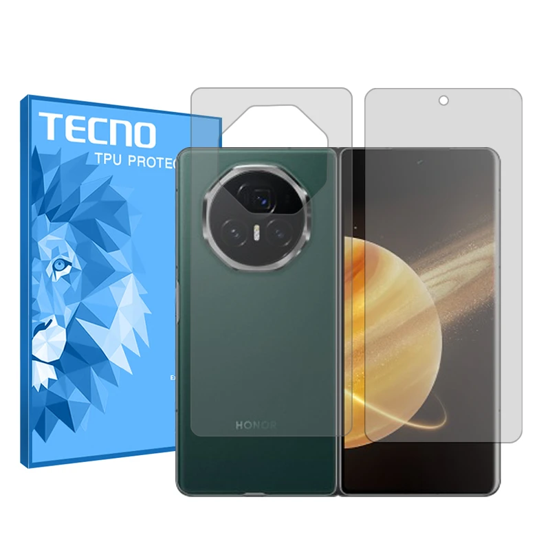 محافظ صفحه نمایش شفاف تکنو مدل Resistant مناسب برای گوشی موبایل آنر Magic V3 به همراه محافظ پشت گوشی 