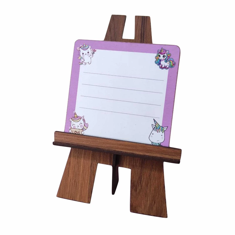 تخته وایت برد مدل تکشاخ یونیکورن سایز 10×10سانتی متر به همراه پایه