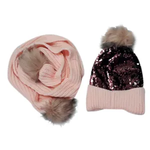 ست کلاه و شال گردن بافتنی بچگانه مدل پولکی 04