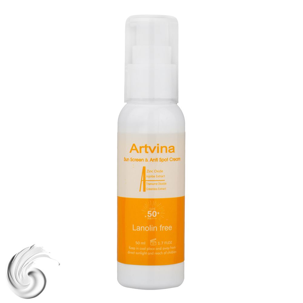 کرم ضد آفتاب بی‌رنگ صورت آرت وینا SPF 50 مدل Lanolin Free ‌محافظ +++PA مناسب برای انواع پوست حجم 50 میلی‌لیتر