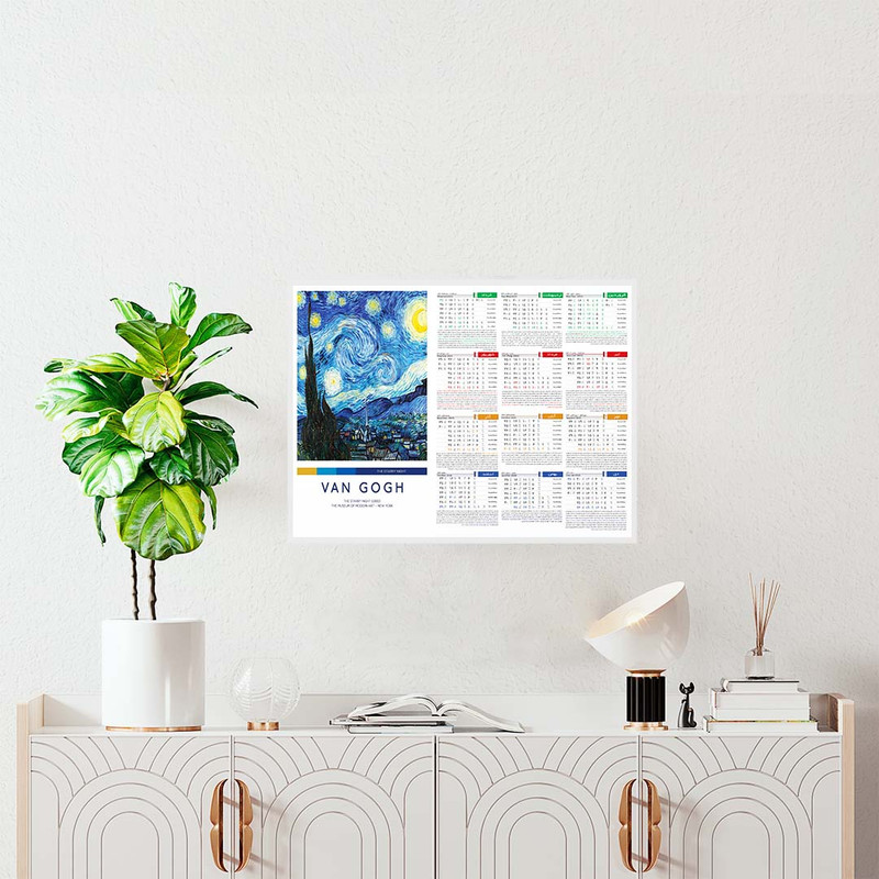 تقویم دیواری سال 1404 مدل A3 طرح ونگوگ کد 001