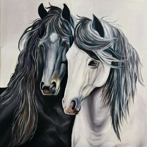 تابلو نقاشی رنگ روغن مدل اسب