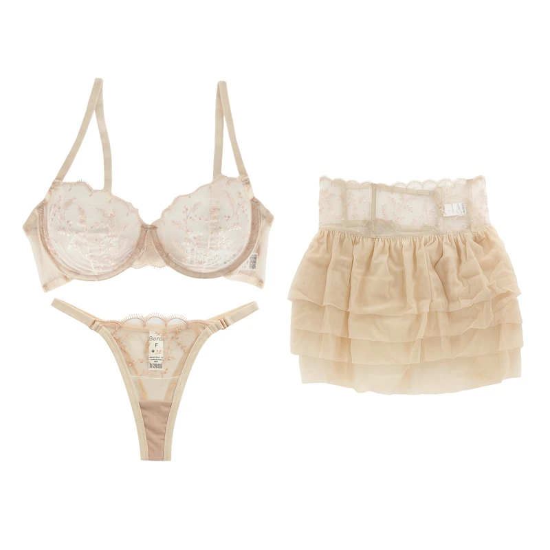ست سوتین و شورت زنانه برتا مدل توری به همراه دامن کد 2400QW