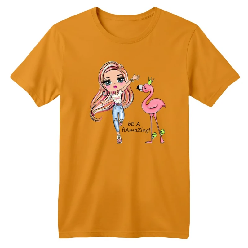 تی شرت آستین کوتاه بچگانه مدل دختر و فلامینگو