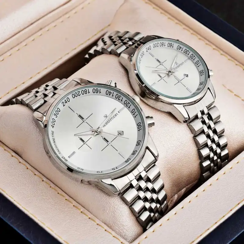 ست ساعت مچی عقربه ای زنانه و مردانه مدل استیل