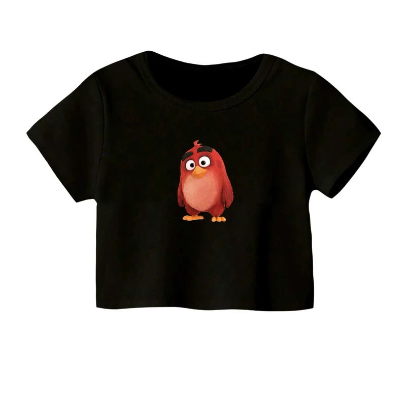کراپ‌ تی‌شرت آستین کوتاه زنانه مدل angry birds کد۱