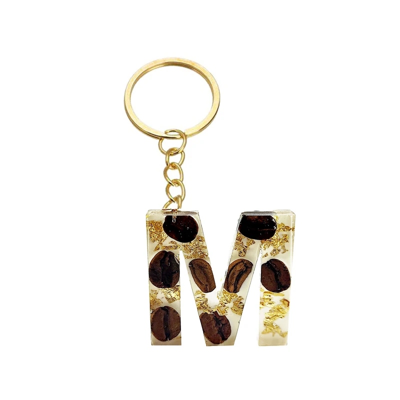 جاکلیدی رزینی مدل حرف انگلیسی M طرح قهوه