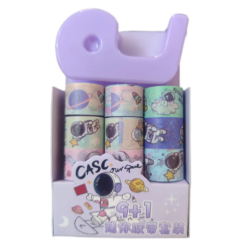 چسب نواری مدل واشی طرح فانتزی فضانوردی کد 22 عرض 1 سانتی متر به همراه پایه چسب بسته 10 عددی