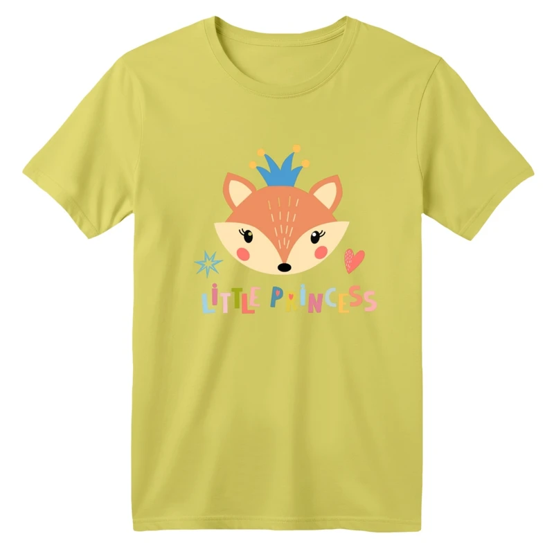 تی شرت آستین کوتاه بچگانه مدل روباه پرنسس رنگ زرد لیمویی