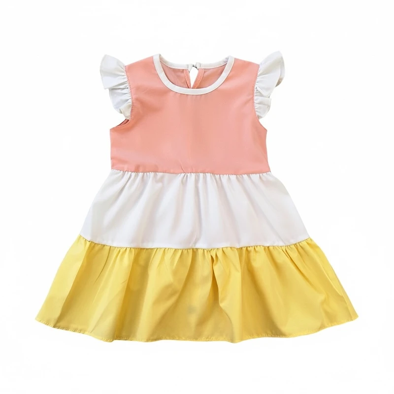 پیراهن آستین تا روی شانه یقه گرد دخترانه مدل سه طبقه 