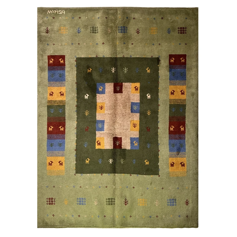 گبه دستبافت قشقایی سه متری کد NKP.RJ165 زمینه سبز