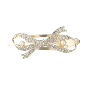 گیره مو زنانه مدل انبری طرح پاپیون و مروارید