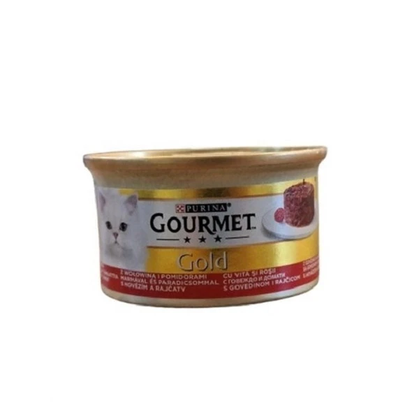 کنسرو غذای گربه بالغ گورمت مدل کیکی طعم گوشت گاو و گوجه وزن 85 گرم