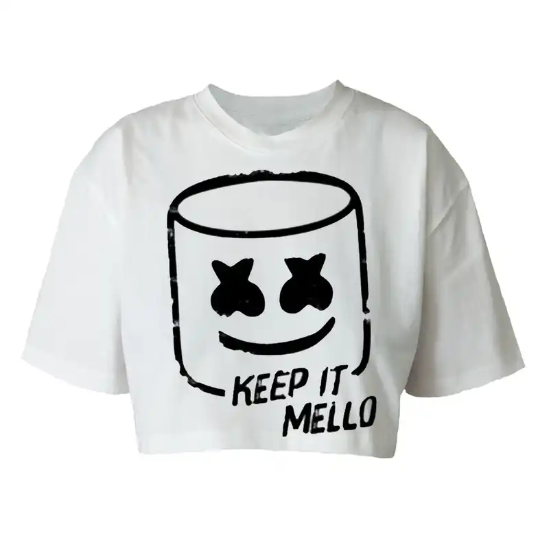 کراپ‌تاپ آستین کوتاه زنانه مدل مارشملو کد 198 رنگ سفید