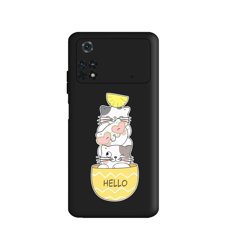 کاور قاب گارد طرح گربه فنجون کد a2834 مناسب برای گوشی موبایل شیائومی Poco M4 Pro 4G