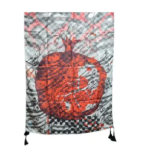 شال زنانه مدل یلدایی طرح انار و نستعلیق 0104